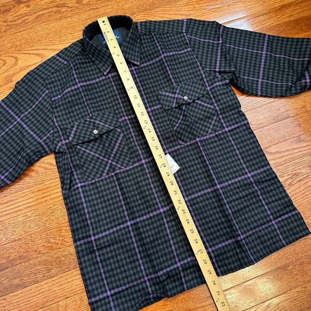 New Vintage Backpacker Flannel Shirt Mens Medium Black Gray Purple Outdoor Check - Picture 7 of 12